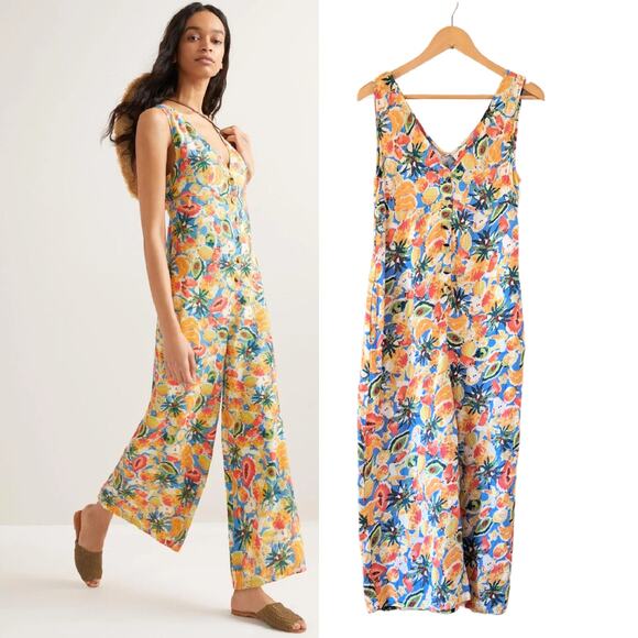 FARM Rio Pants - FARM Rio x Anthropologie Wide Leg Jumpsuit Small Fruit Medley Boho Linen Blend